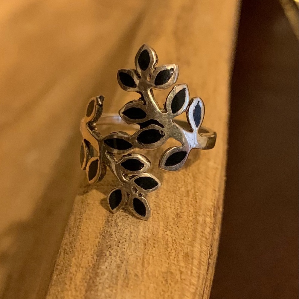 Unique sterling silver & black inlay ring